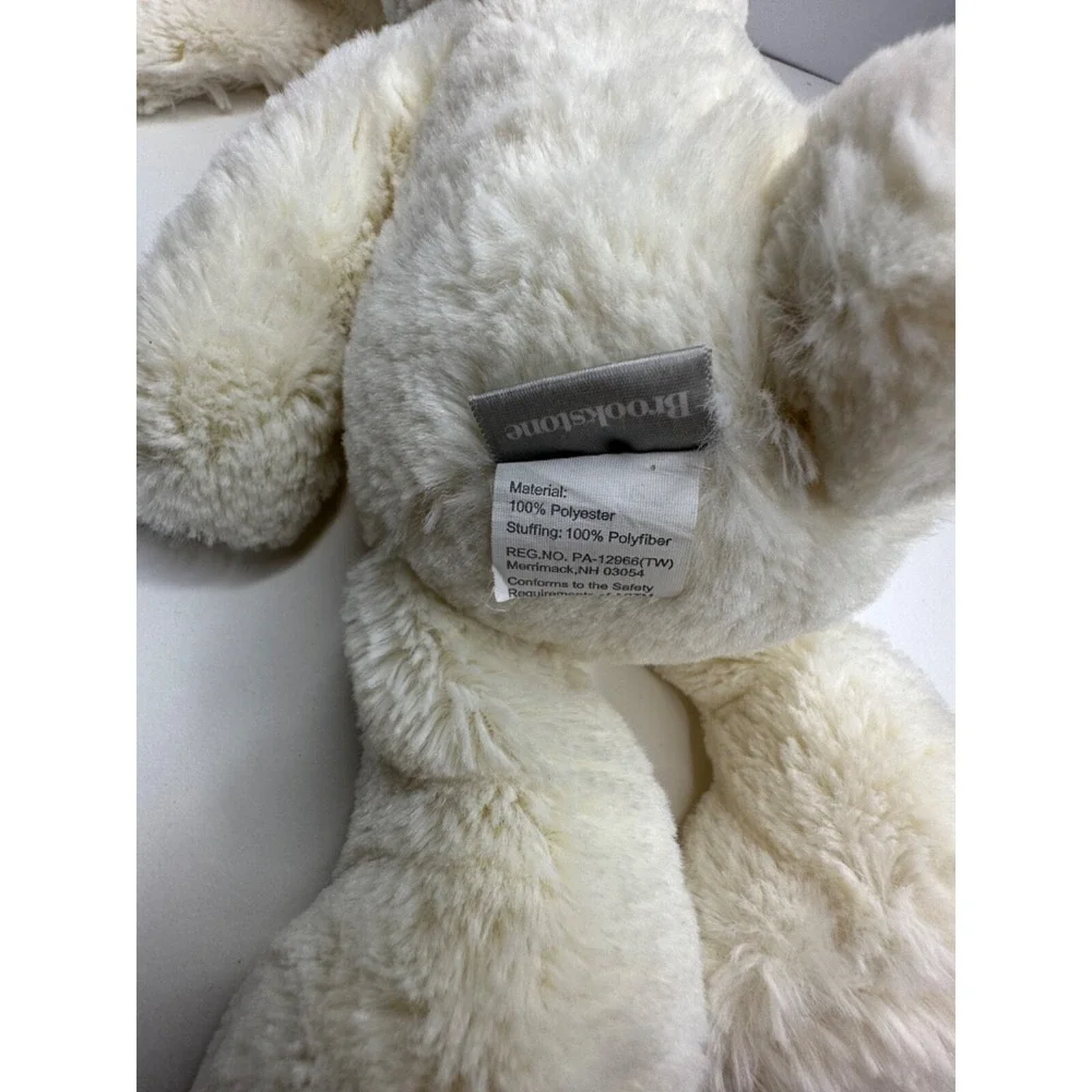 Brookstone Bunny Rabbit Plush NAP stuffed Animal White Pink Embroidered 14